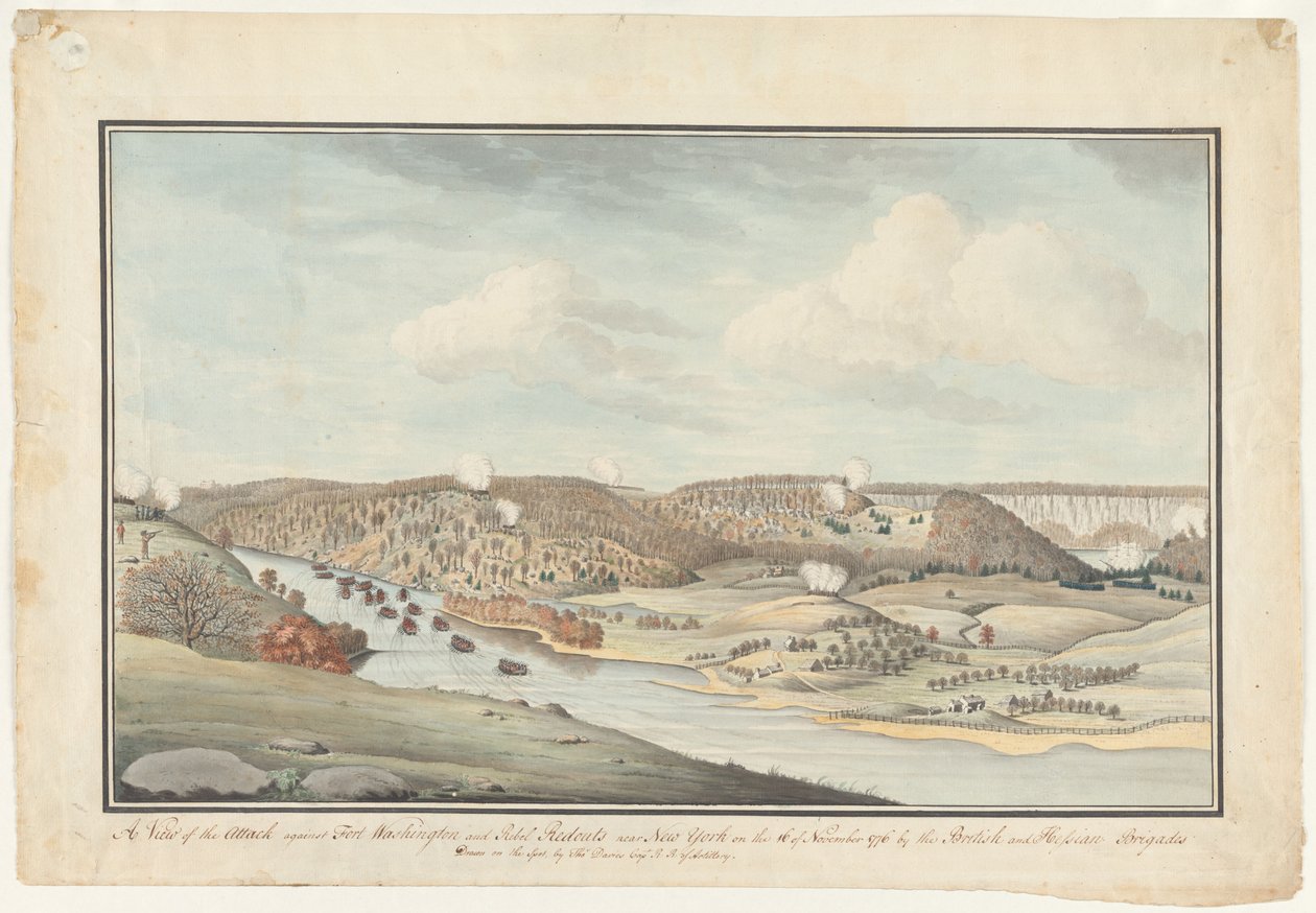 Támadás a Washington erőd ellen, 1776-1812 körül (akvarell) alkotó: Thomas Davies