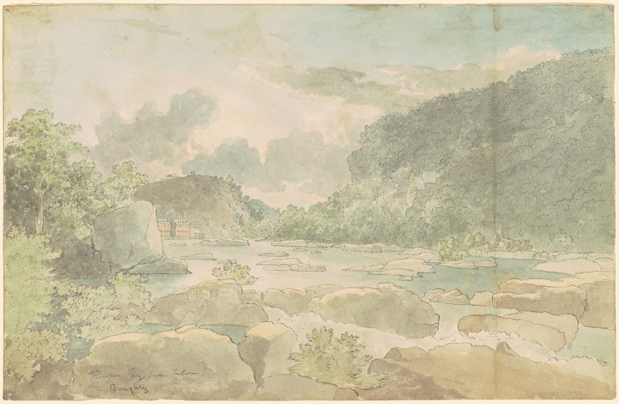 Harpers Ferry in Below, 1825-26 körül (toll és tinta akvarellel papíron) alkotó: Thomas Doughty