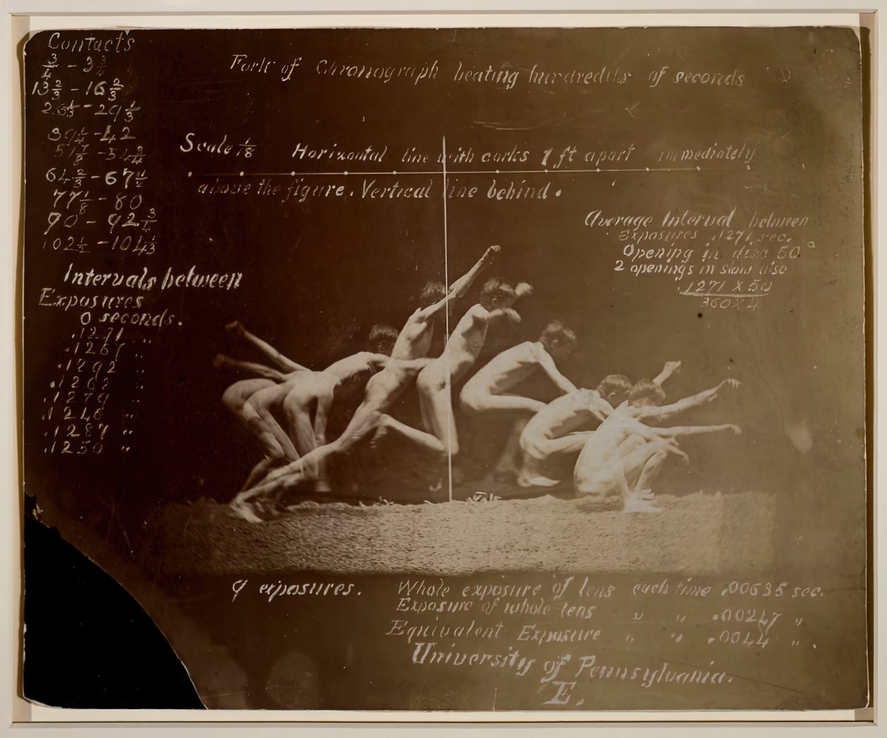 Marey Wheel fényképei azonosítatlan modellről, Eadweard Muybridge jelölésekkel, 1884. alkotó: Thomas Eakins