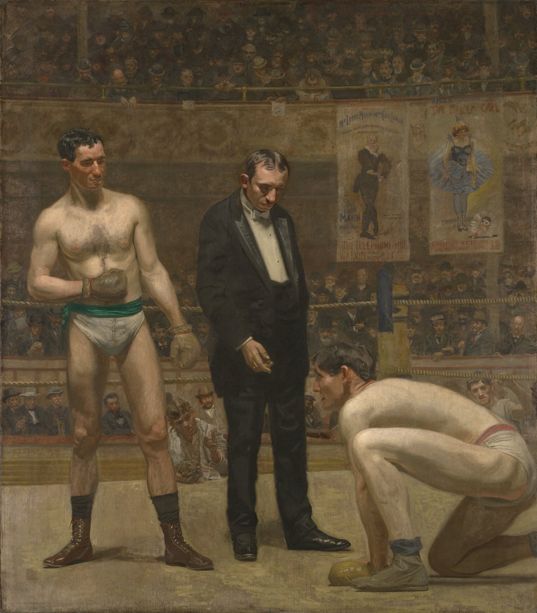 A földre került bokszoló kiszámolása alkotó: Thomas Eakins