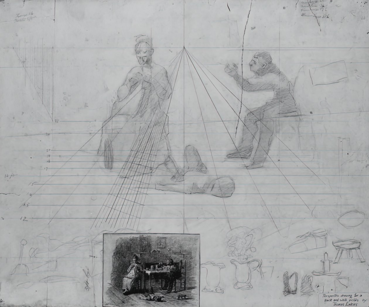 Cím nélküli perspektíva tanulmány illusztrációhoz a magazin történetéhez, Neelus Peeler úr feltételei alkotó: Thomas Eakins
