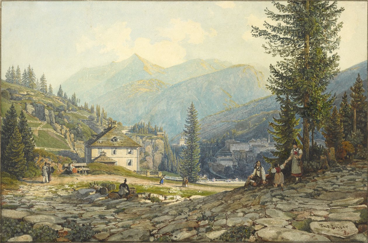 Látkép Johann főherceg rezidenciájáról a Gastein Hot Springsben alkotó: Thomas Ender