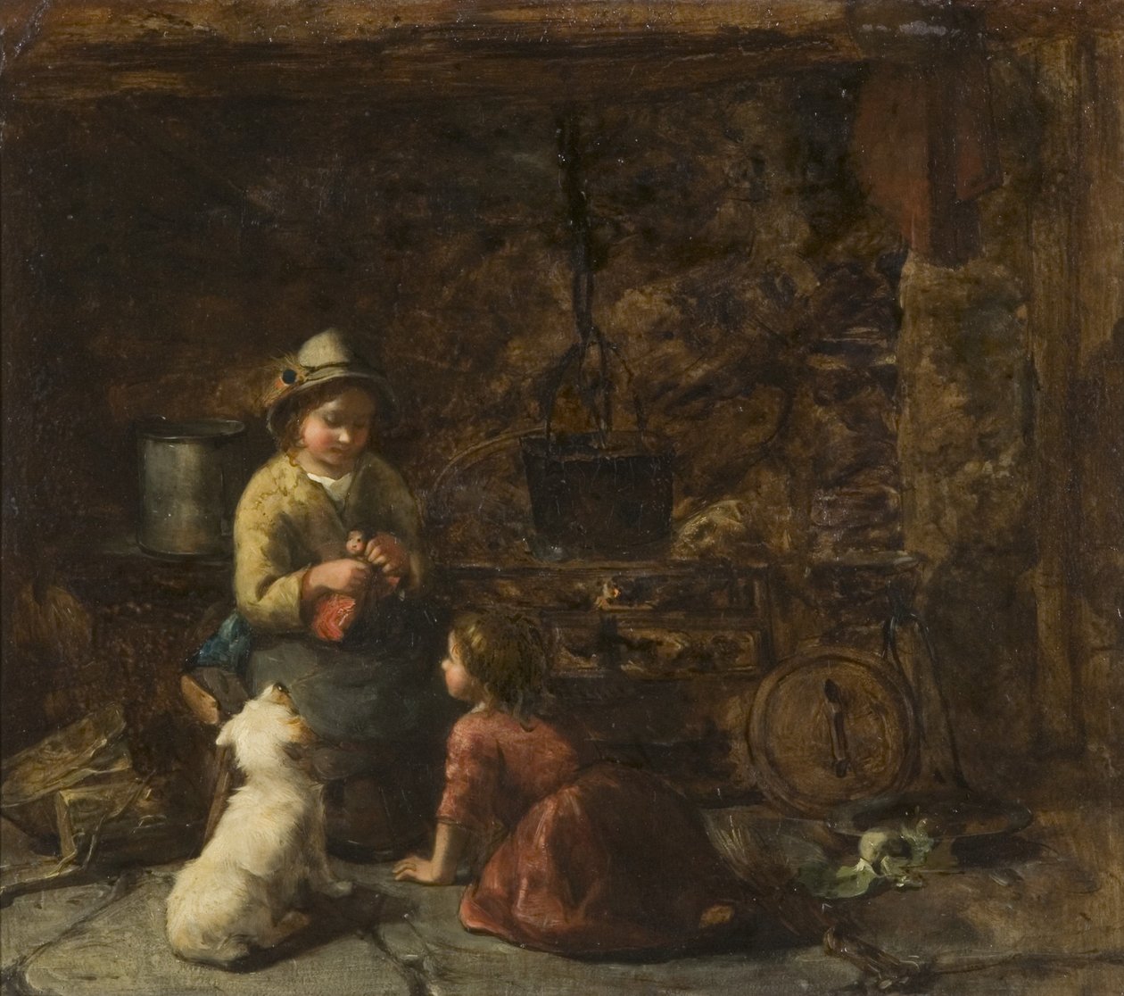 Házbelső két gyerekkel, 1850 körül (olaj, karton) alkotó: Thomas Faed