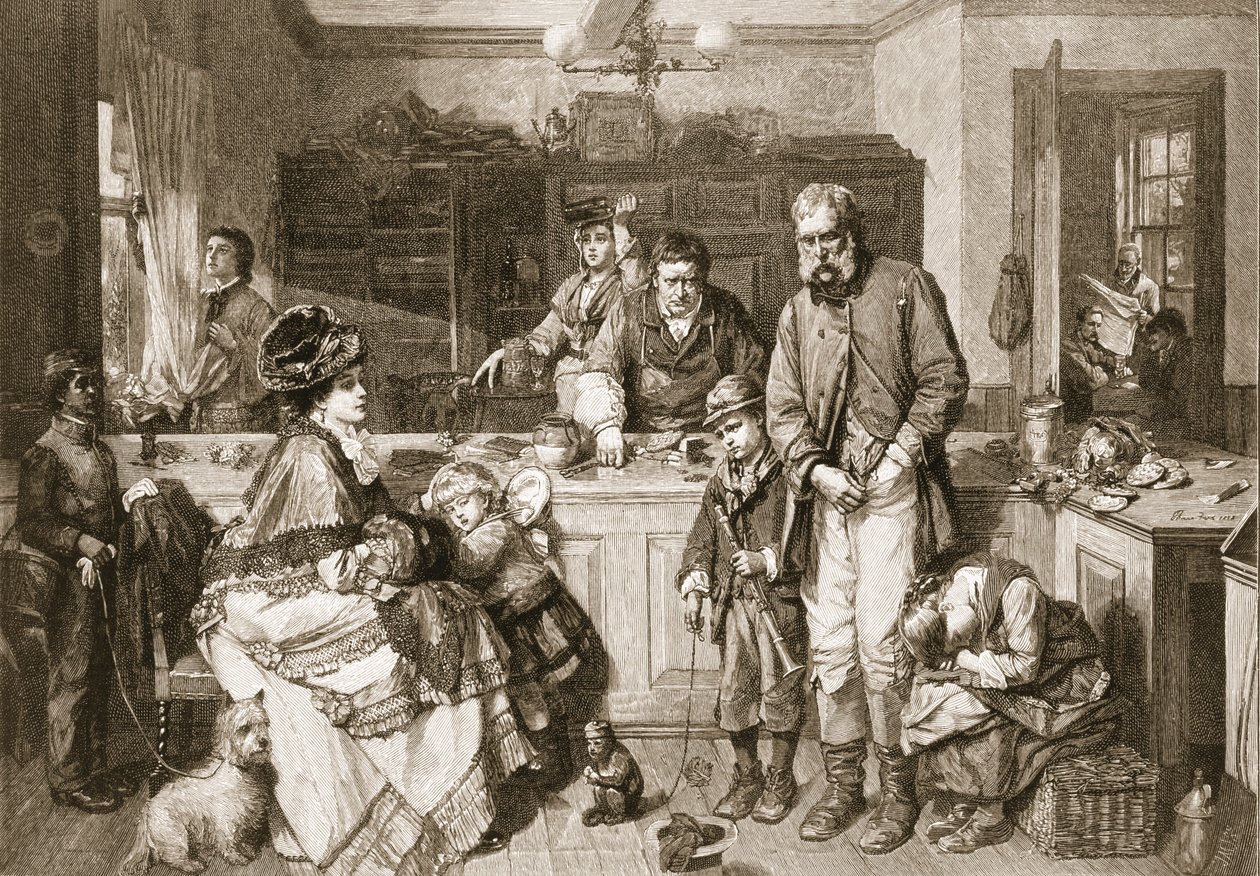 Kéztől szájig – Egyike volt azon keveseknek, akik nem koldultak, kocsma. 1879. alkotó: Thomas Faed