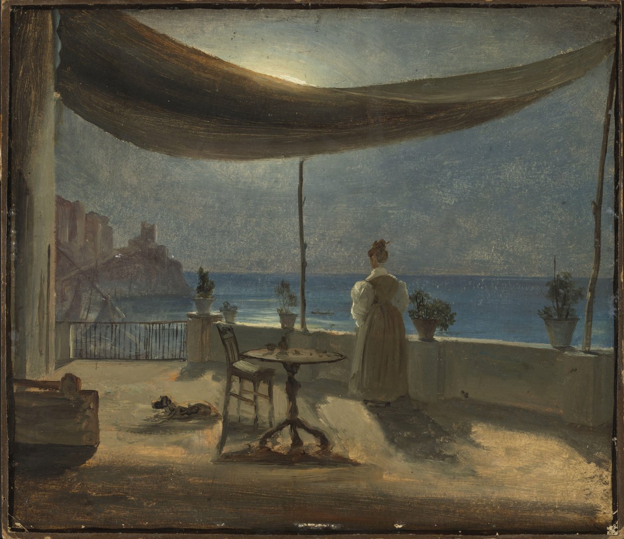 Terasz Amalfiban a Holdfényben, 1834 körül (olaj, papír a fedélzeten) alkotó: Thomas Fearnley
