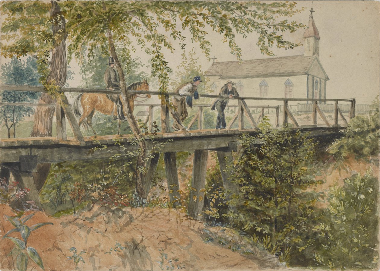 Catholic Church, Houston, Texas, 1852. március 25. (akvarell papíron) alkotó: Thomas Flintoff