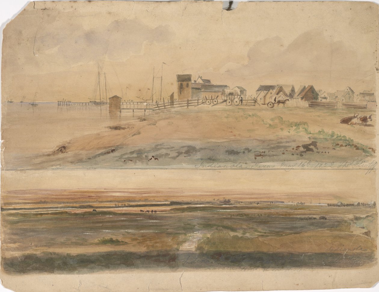 Indianola, Texas és Indianola Lavaca Pointtal a távolban, 1852. május 16. (akvarell papíron) alkotó: Thomas Flintoff