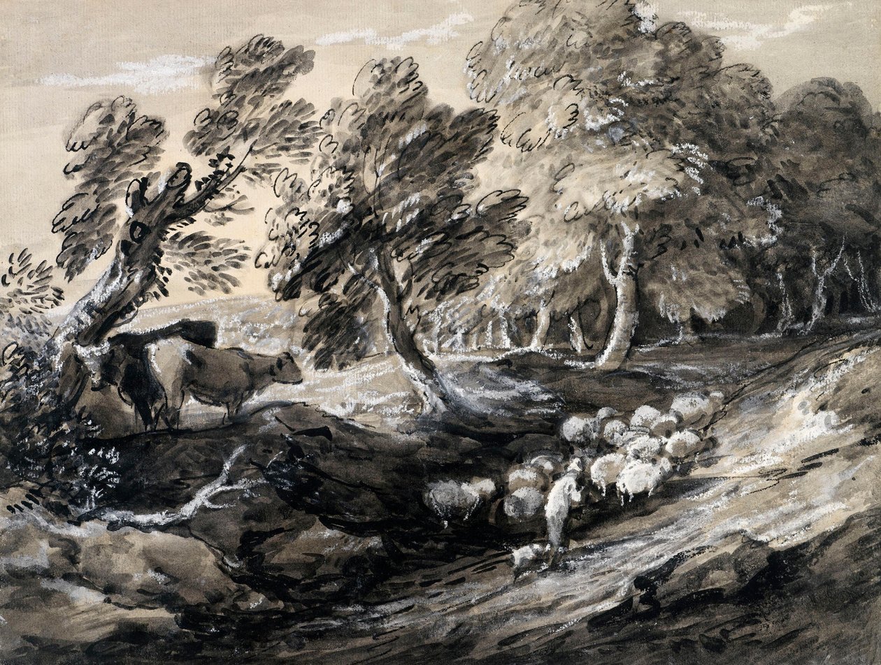 Egy pásztor, aki juhnyájat terel az erdőn át alkotó: Thomas Gainsborough
