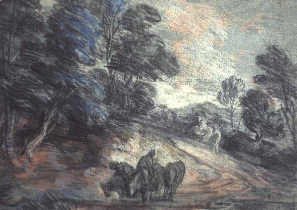 Erdős táj ivó lovakkal (pasztell) alkotó: Thomas Gainsborough