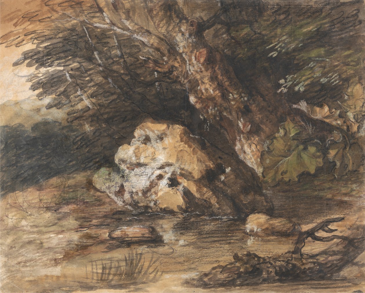 Egy erdei medence sziklákkal és növényekkel alkotó: Thomas Gainsborough