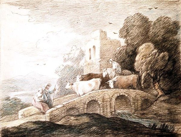 Híd szarvasmarhákkal (rajz) alkotó: Thomas Gainsborough