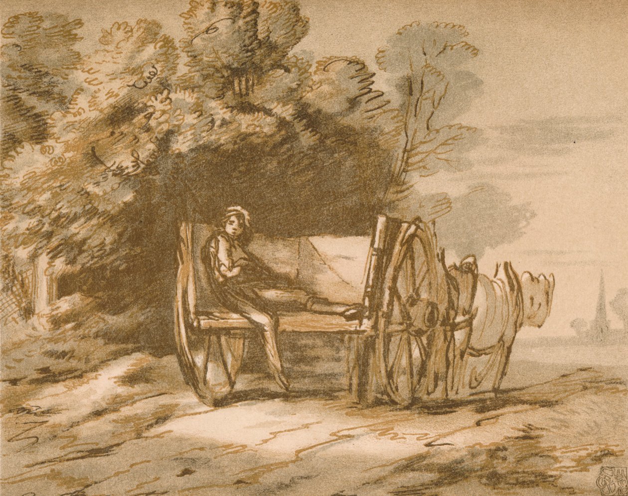 Fiú kosárral. - Vázlat Pen & Wash segítségével, 18. század, 1906 alkotó: Thomas Gainsborough