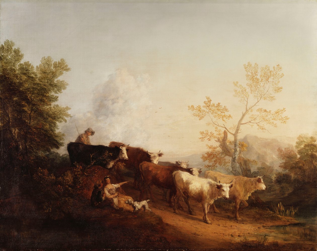 Este; Táj a hazatérő szarvasmarhákkal, alkotó: Thomas Gainsborough