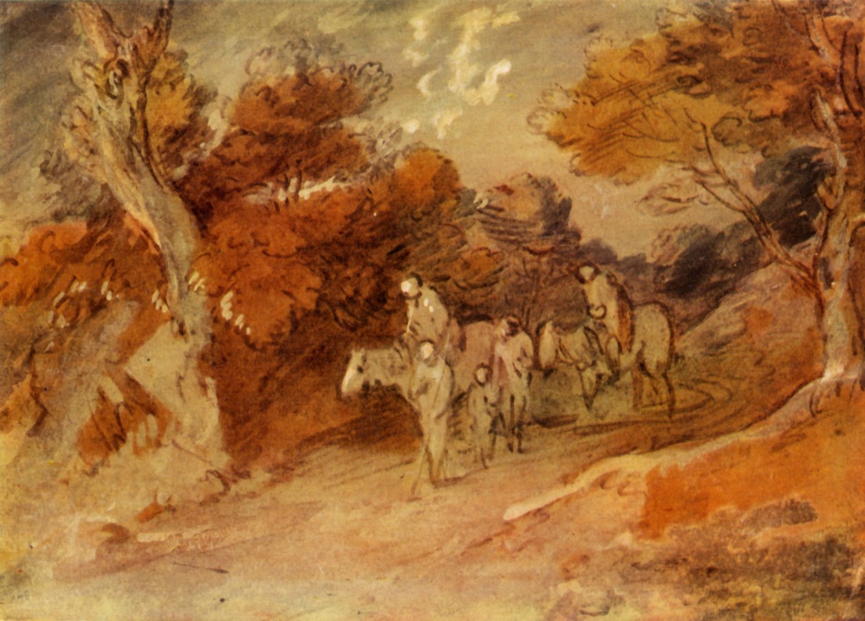Figurák és lovak egy vidéki utcában, 18. század közepe, vége, 1934. alkotó: Thomas Gainsborough