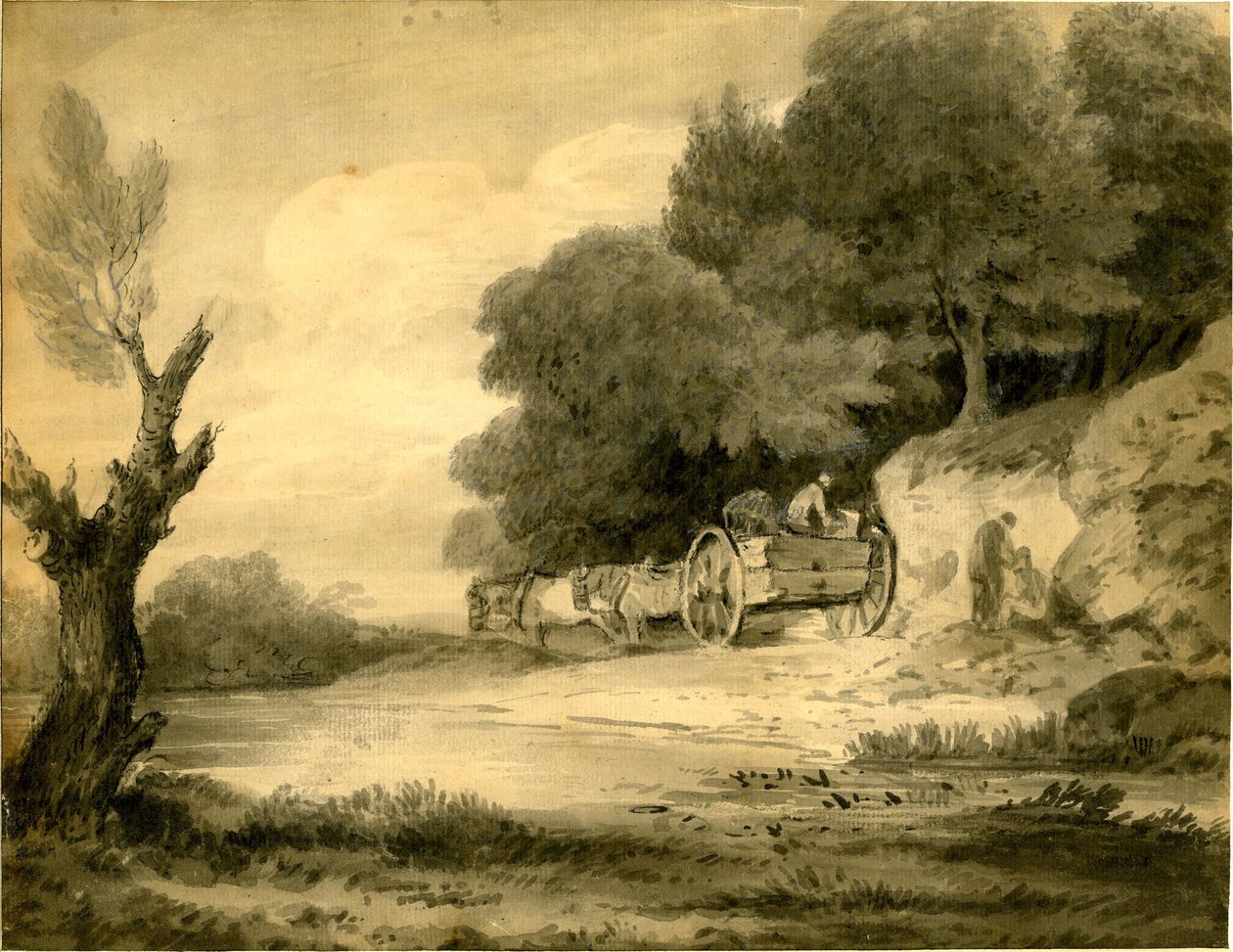 Figurák szekérrel az út szélén Thomas Gainsborough rajza alkotó: Thomas Gainsborough