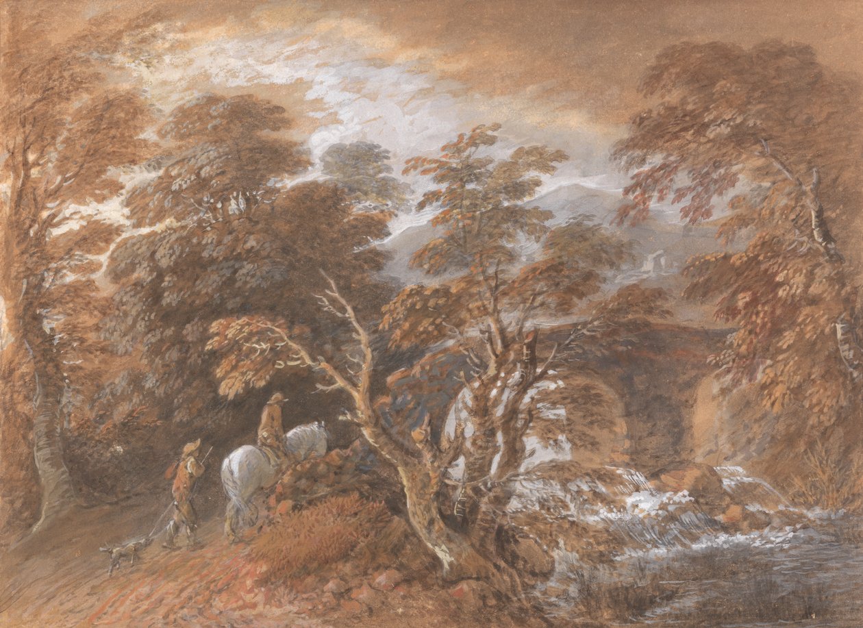Dombos táj hídhoz közeledő alakokkal alkotó: Thomas Gainsborough
