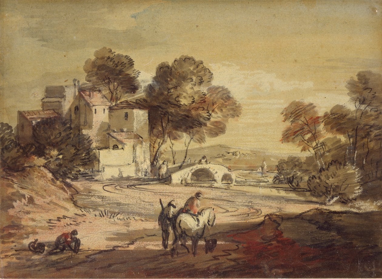Olasz táj utazókkal egy kanyargós úton, 1775-1779 alkotó: Thomas Gainsborough