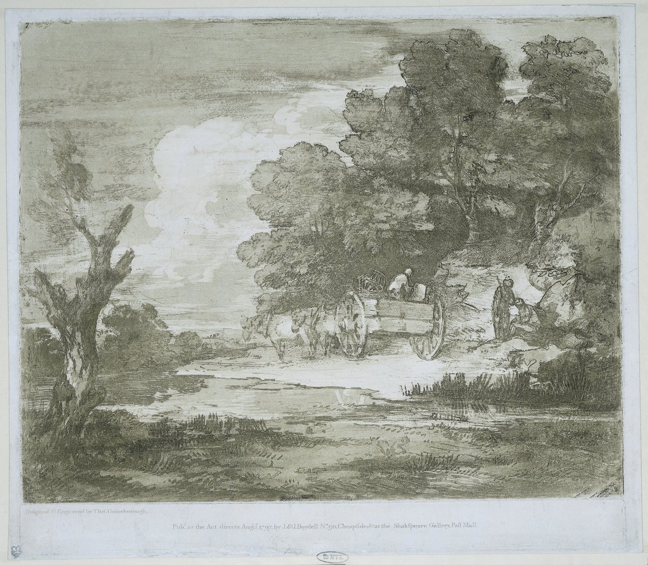 Táj lovak által vontatott szekérrel a vízparton és az erdő szélén alkotó: Thomas Gainsborough