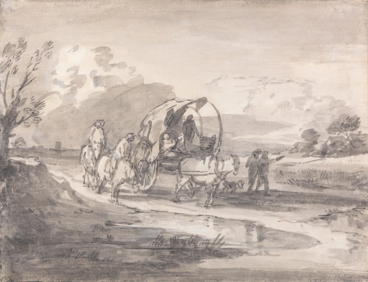 Nyitott táj lovasokkal és fedett szekérrel alkotó: Thomas Gainsborough