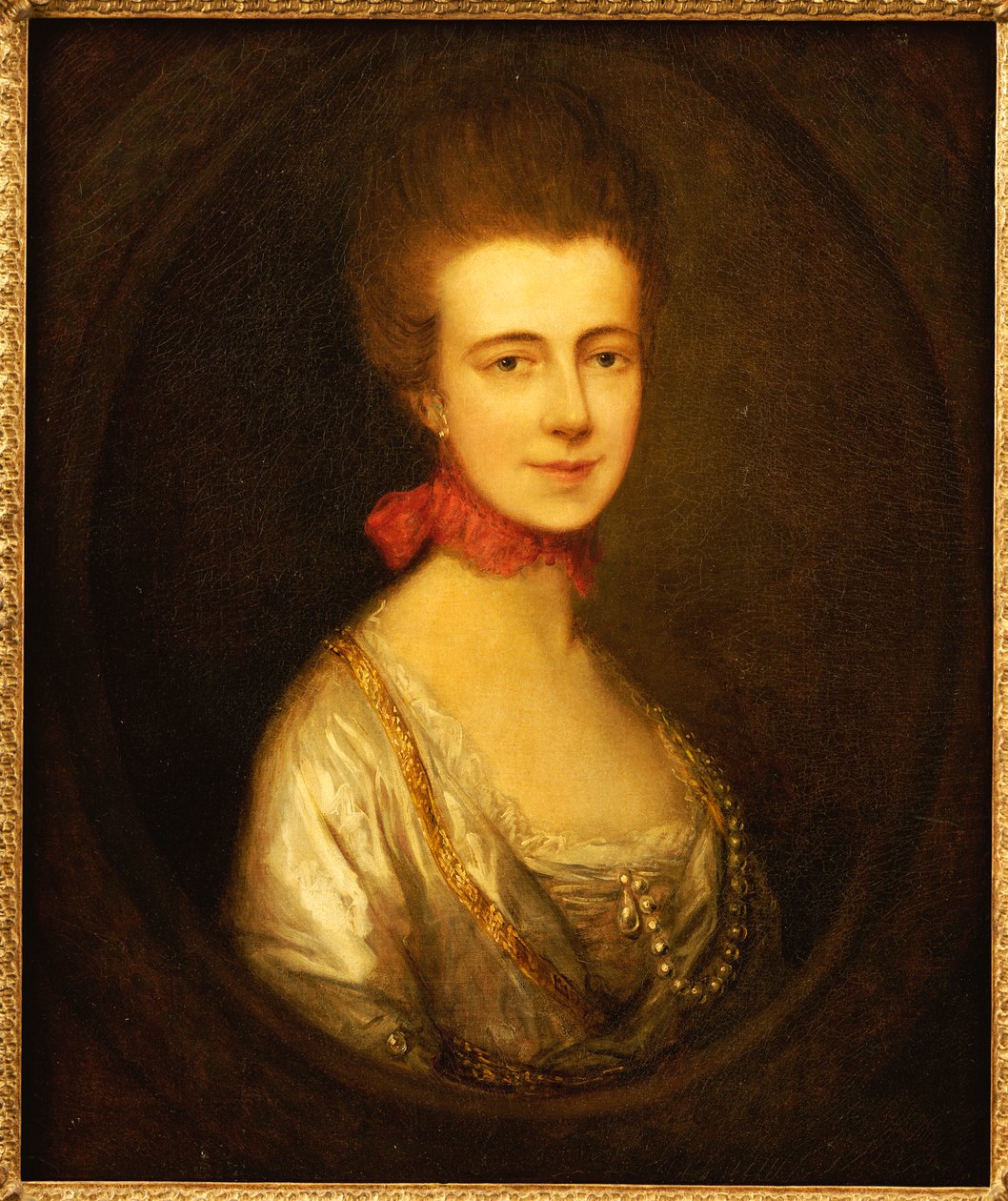 Miss Boone portréja, fehér ruhát visel, arany hímzéssel és gyöngylánccal, nyakában piros szalaggal alkotó: Thomas Gainsborough