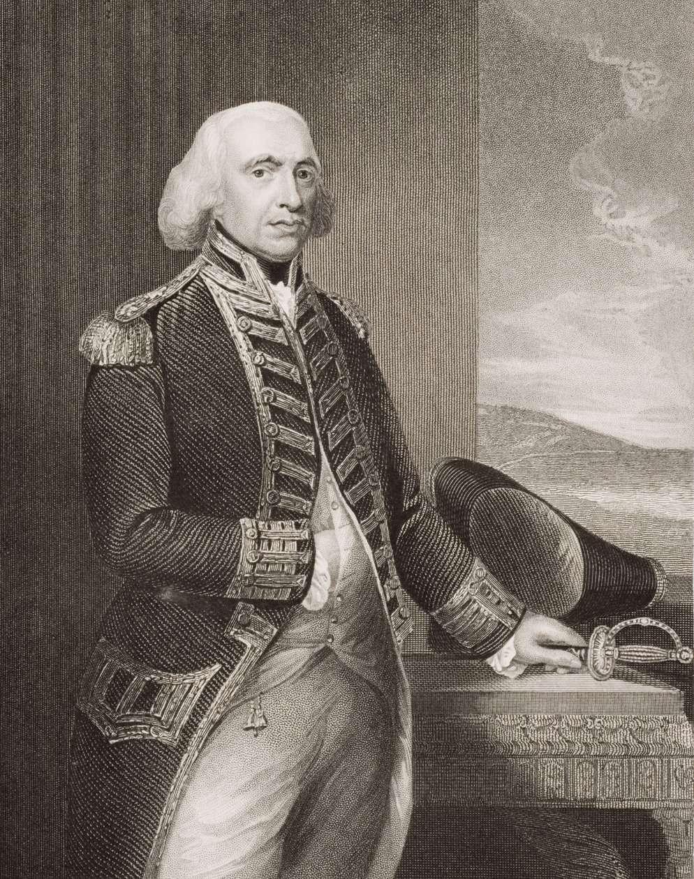 Richard Howe, 1st Earl Howe, illusztráció az „Anglia tengeri és szárazföldi csatái” című művéből. Williams ezredes alkotó: Thomas Gainsborough