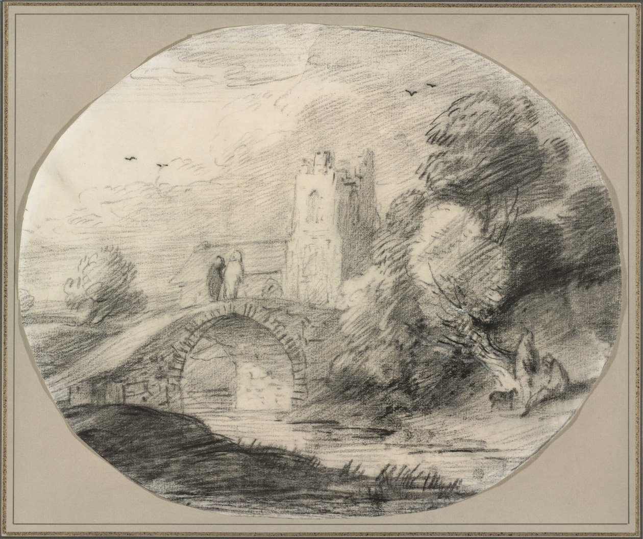 Folyói táj híddal és templommal alkotó: Thomas Gainsborough
