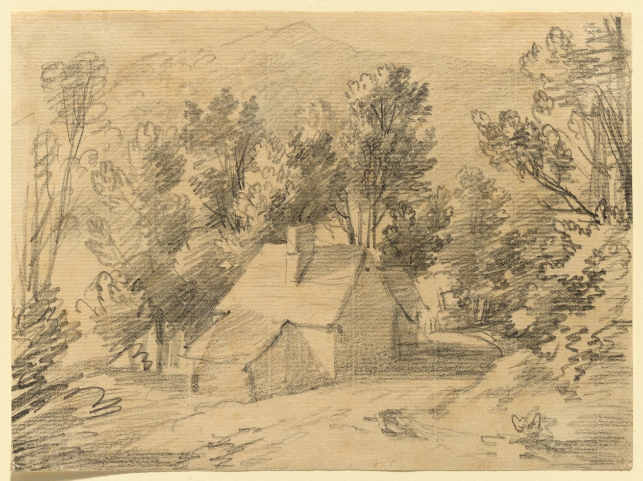 Ház és fészer tanulmánya egy erdős völgyben alkotó: Thomas Gainsborough