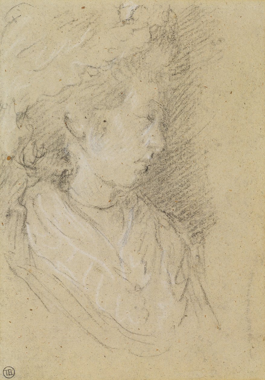 Tanulmány egy nőről Mob sapkában (fekete-fehér kréta szőtt papíron) alkotó: Thomas Gainsborough