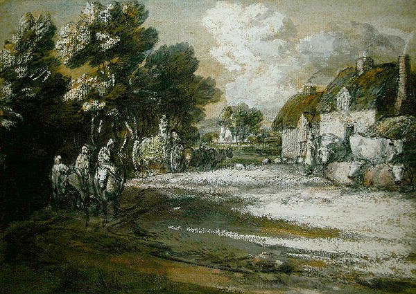 Travellers Passing a Village (fekete-fehér kréta, papír) alkotó: Thomas Gainsborough