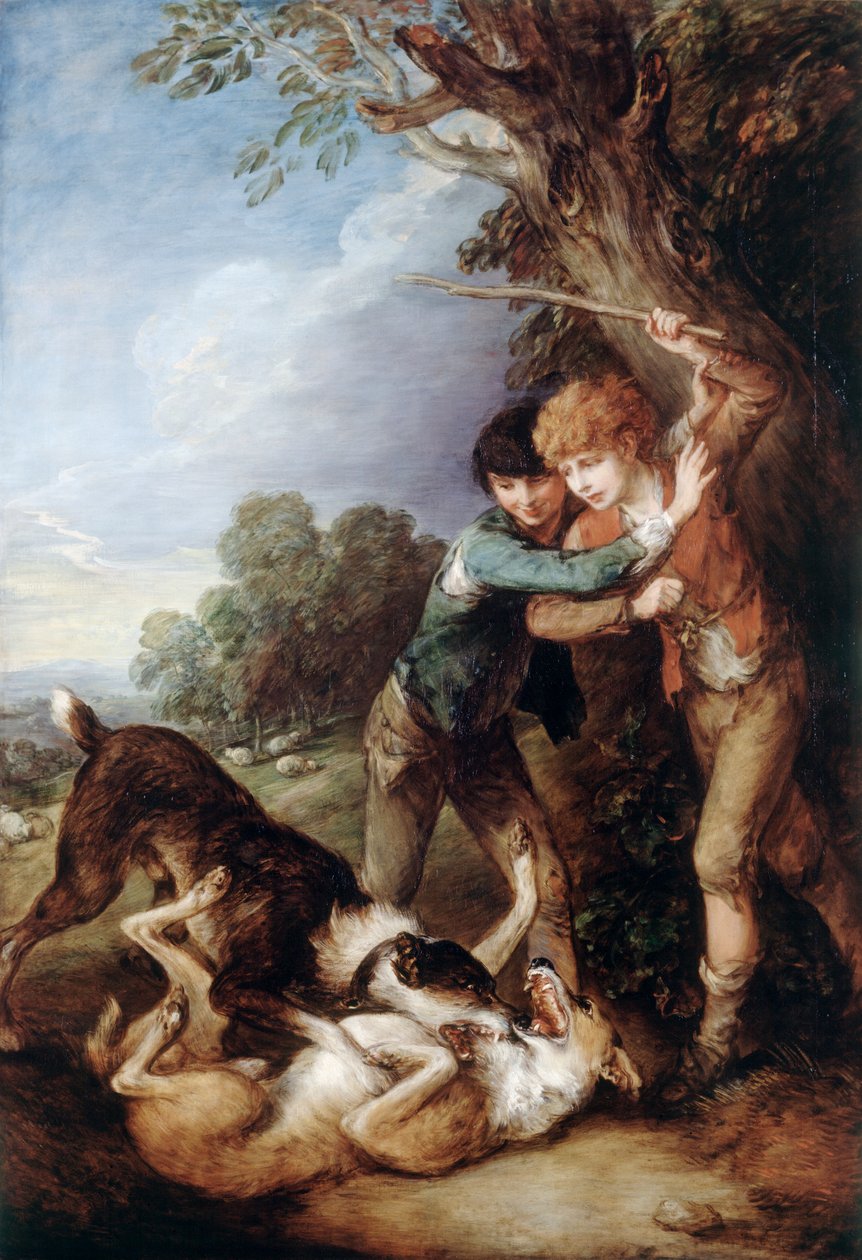 Két pásztorfiú kutyákkal verekednek (olaj, vászon) alkotó: Thomas Gainsborough