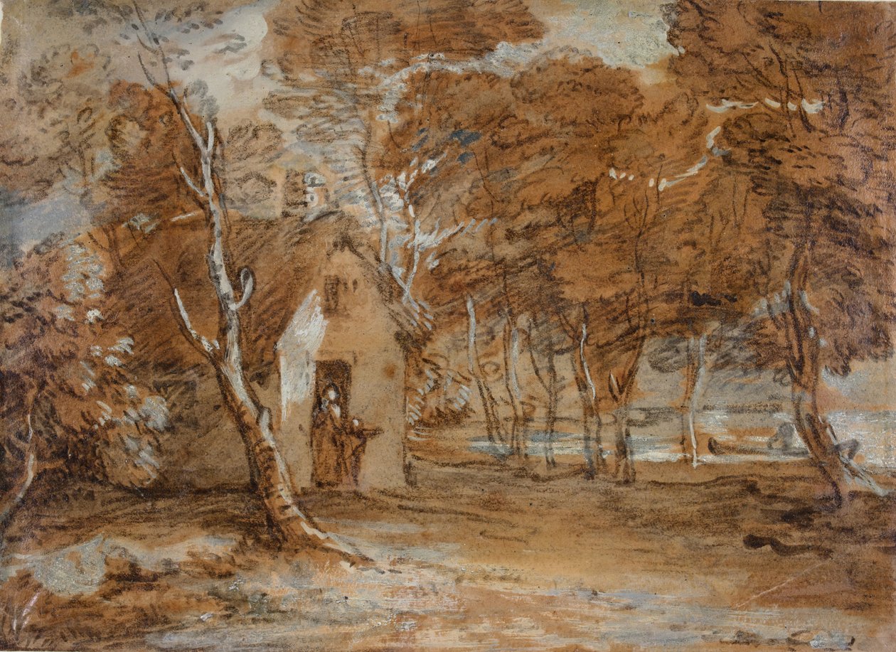 Erdős táj, kunyhó, figurák és csónak a tavon, 1783-1785. alkotó: Thomas Gainsborough