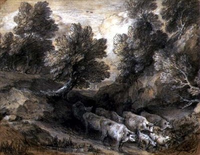 Erdős táj szarvasmarhákkal és kecskékkel, 1768-72 körül (fekete-fehér kréta, papír) alkotó: Thomas Gainsborough
