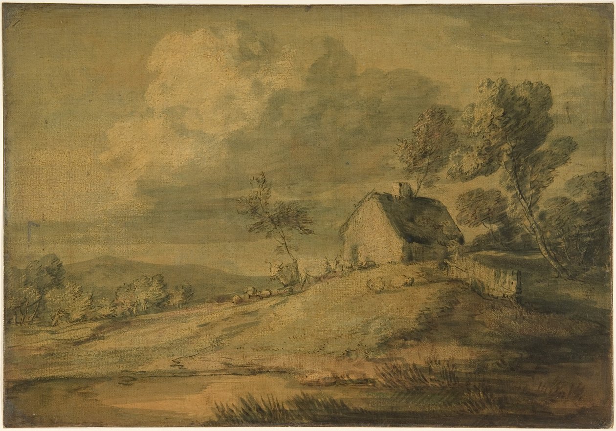 Erdős táj kunyhóval, tehenekkel és juhokkal alkotó: Thomas Gainsborough