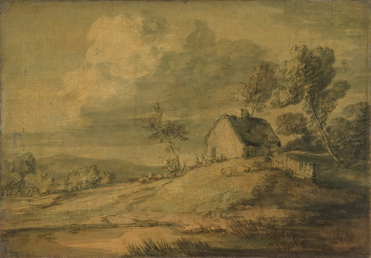 Erdős táj kunyhóval, tehenekkel és juhokkal, kb. 1770. alkotó: Thomas Gainsborough