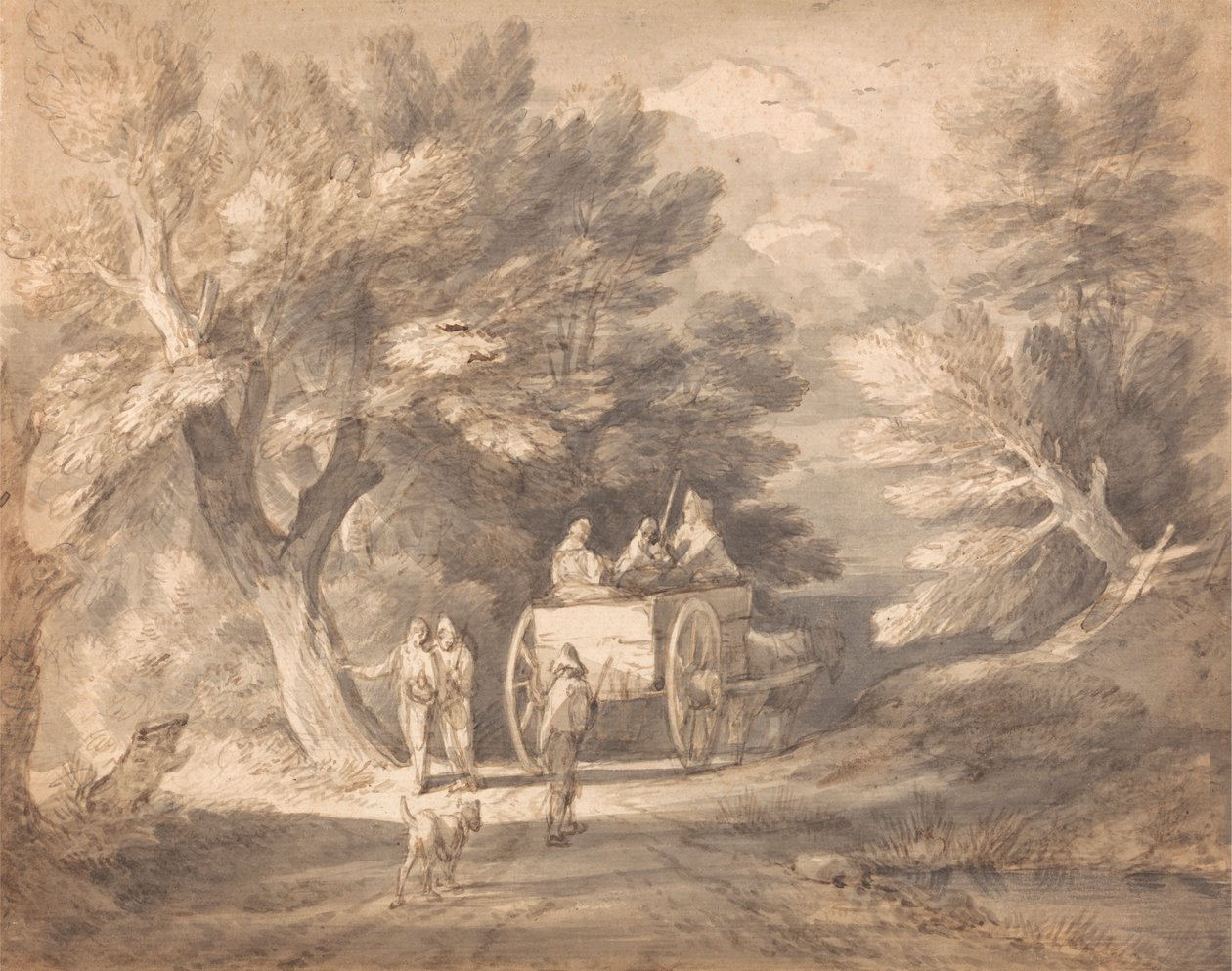 Erdős táj vidéki szekérrel és egy sávon sétáló alakokkal alkotó: Thomas Gainsborough