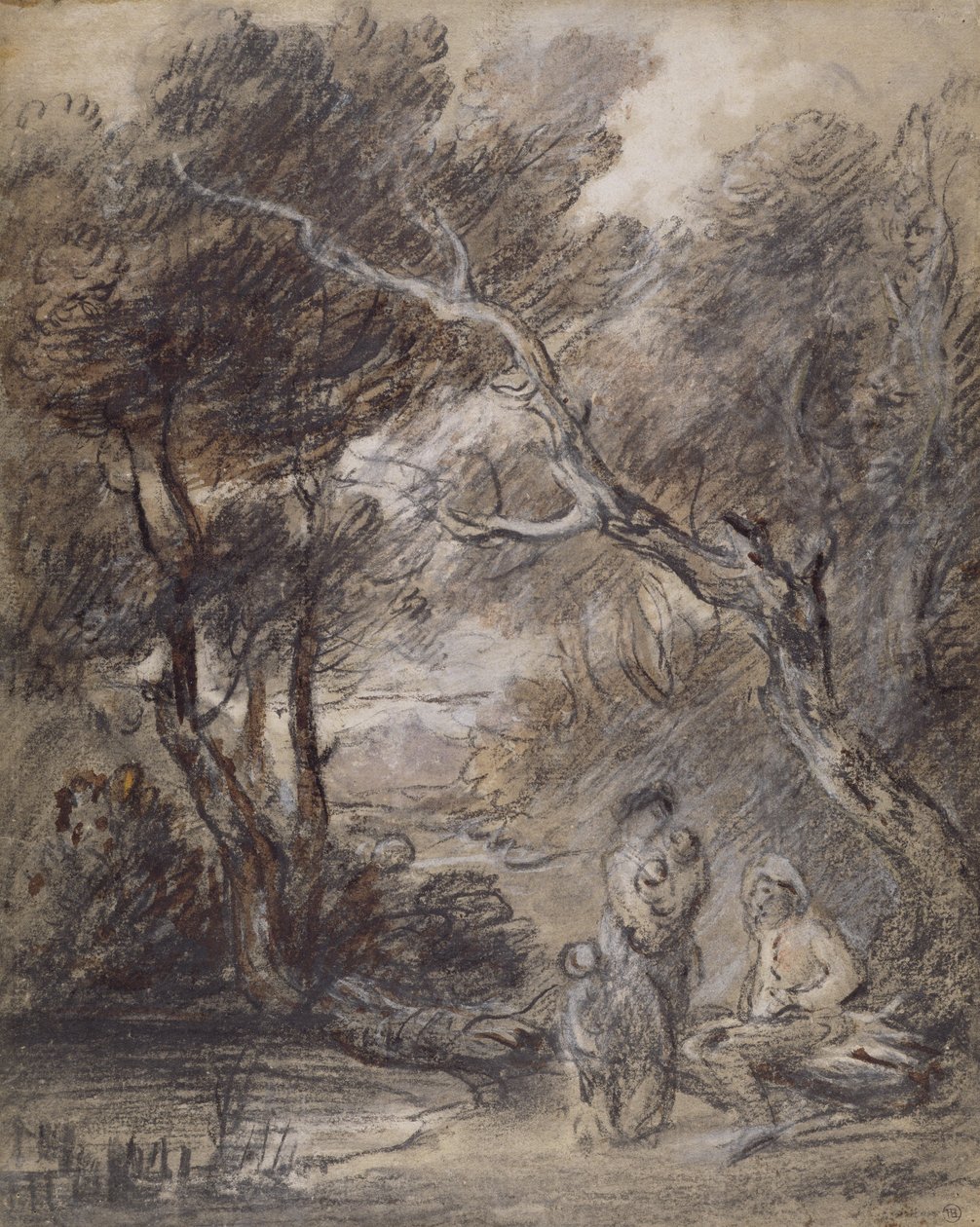 Erdős táj alakokkal, 1788 körül (kréta, mosás és gouache papíron) alkotó: Thomas Gainsborough