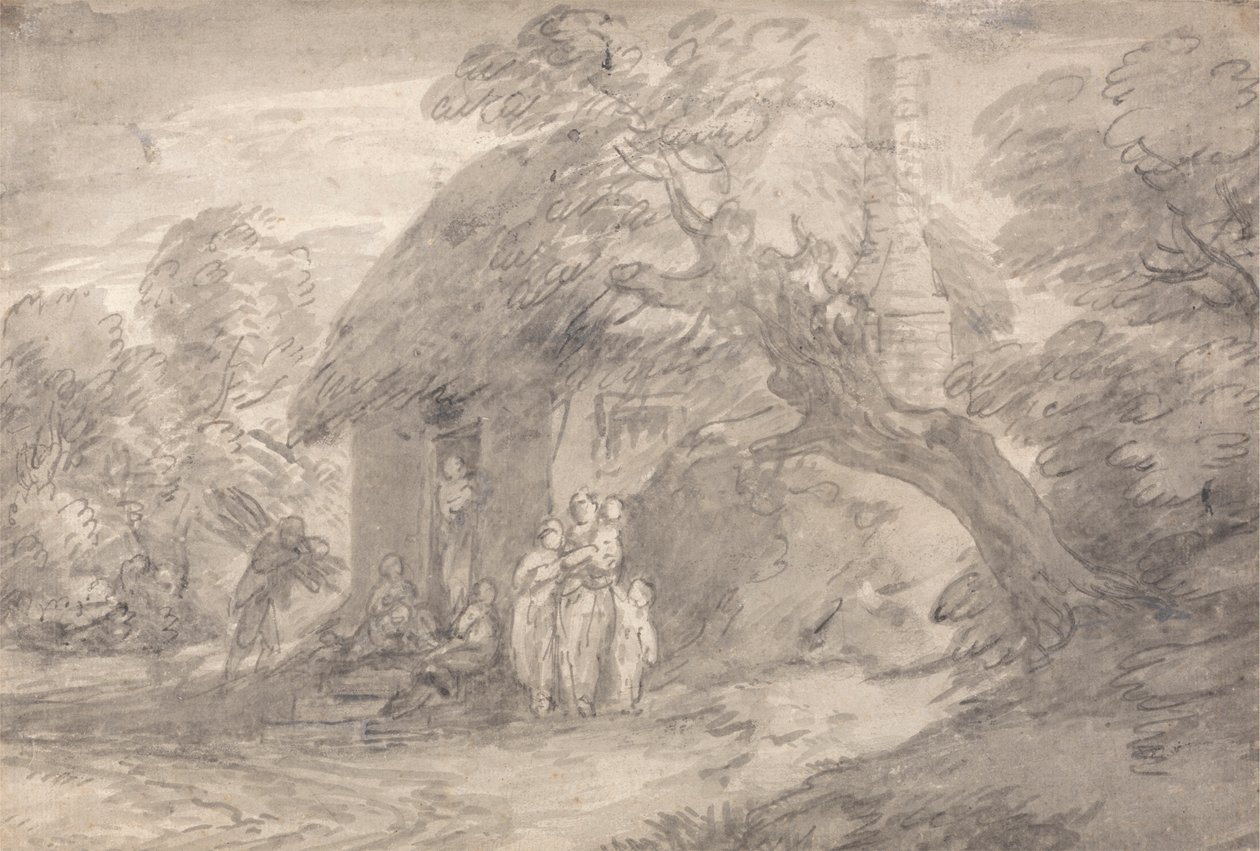 Erdős táj alakokkal a ház ajtaján kívül alkotó: Thomas Gainsborough