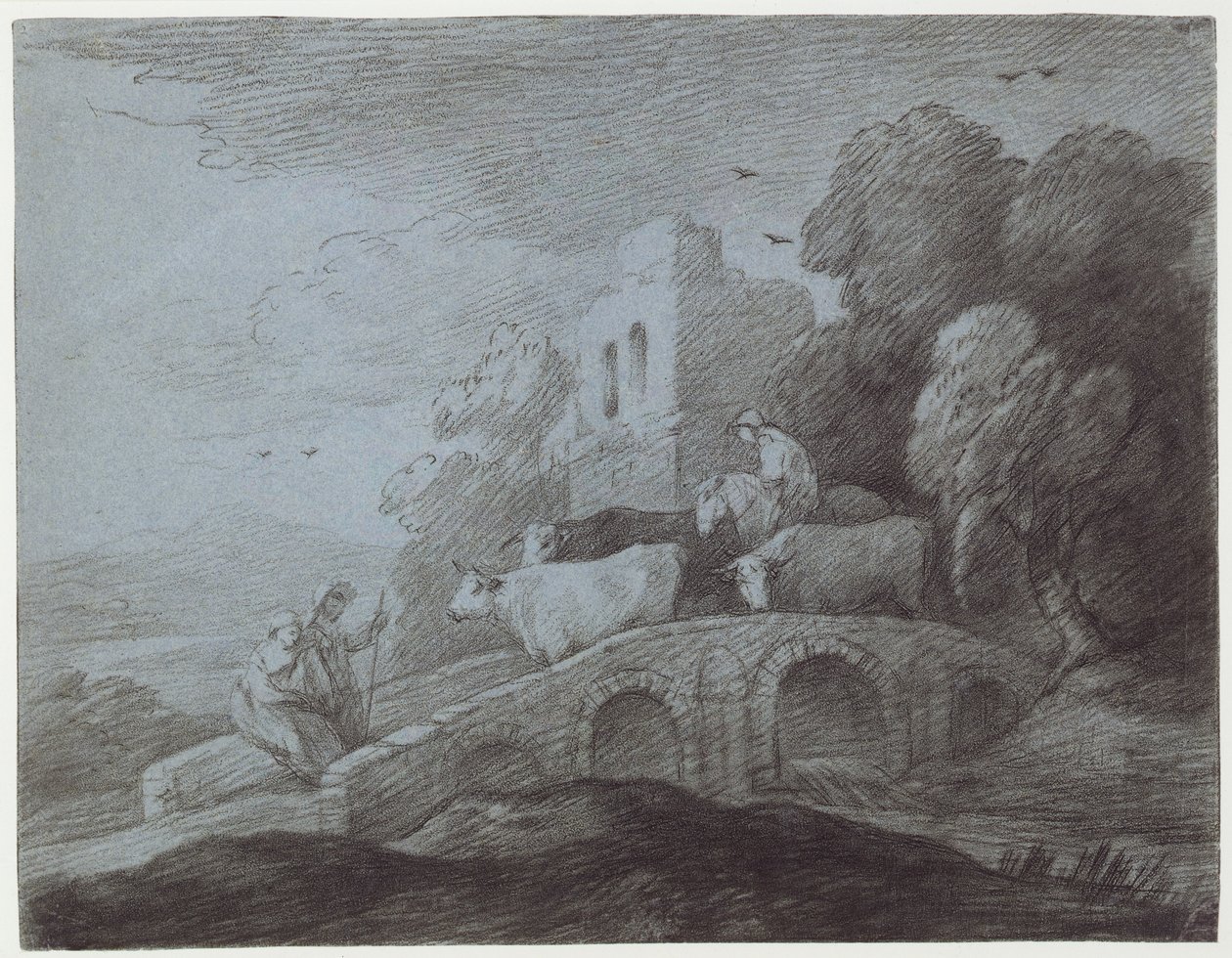 Erdős táj marhákat hajtó pásztorral (rézkarc papírra) alkotó: Thomas Gainsborough