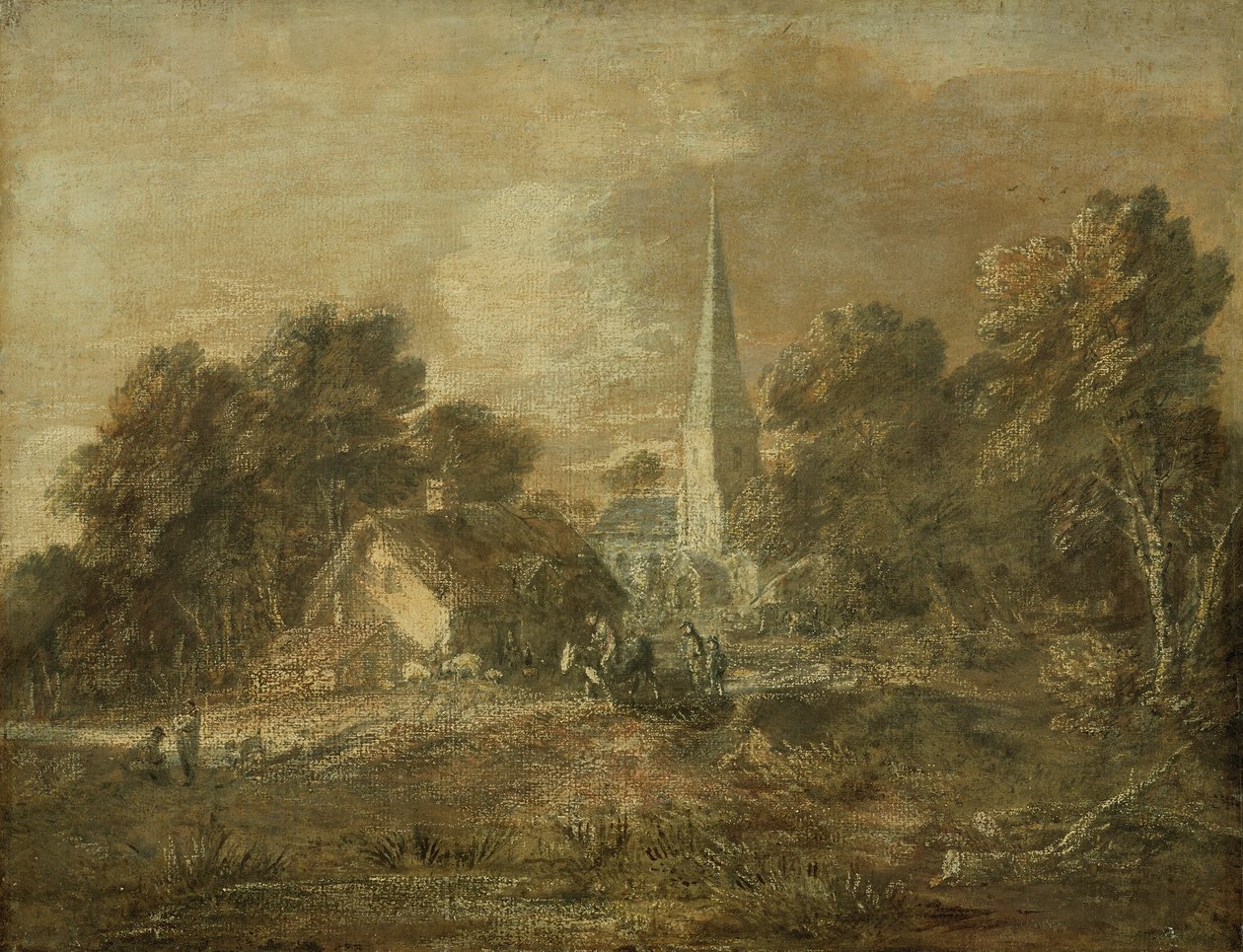 Erdős táj falusi jelenettel alkotó: Thomas Gainsborough