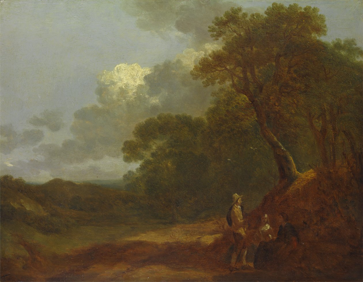 Erdős táj két ülő nővel beszélgető férfival, kb. 1745. alkotó: Thomas Gainsborough