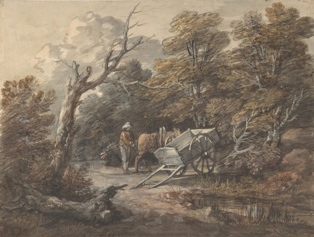 Erdei jelenet paraszttal, lóval és szekérrel, kb. 1760. alkotó: Thomas Gainsborough