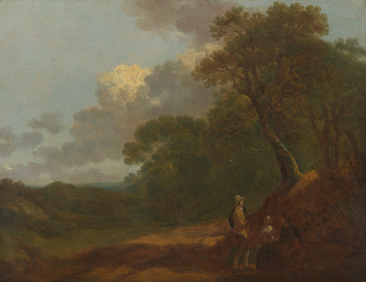 Erdős táj két ülő nővel beszélgető férfival alkotó: Thomas Gainsborough RA