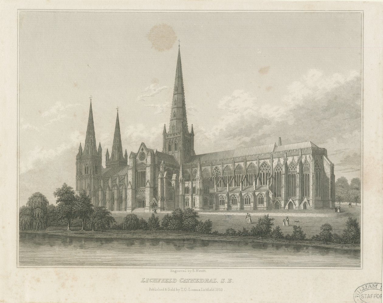 Lichfield katedrális – Délkeleti nézet: metszet, nd [c 1833] (nyomtatás) alkotó: Thomas George Lomax