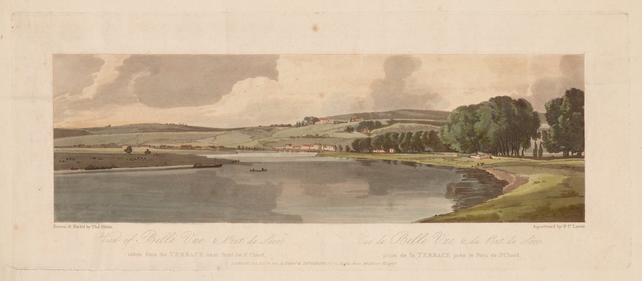 Válogatás a húsz legfestőibb párizsi kilátásból: Belle Vue és Pont de Sêve kilátása a Pont de St. Cloud melletti teraszról alkotó: Thomas Girtin