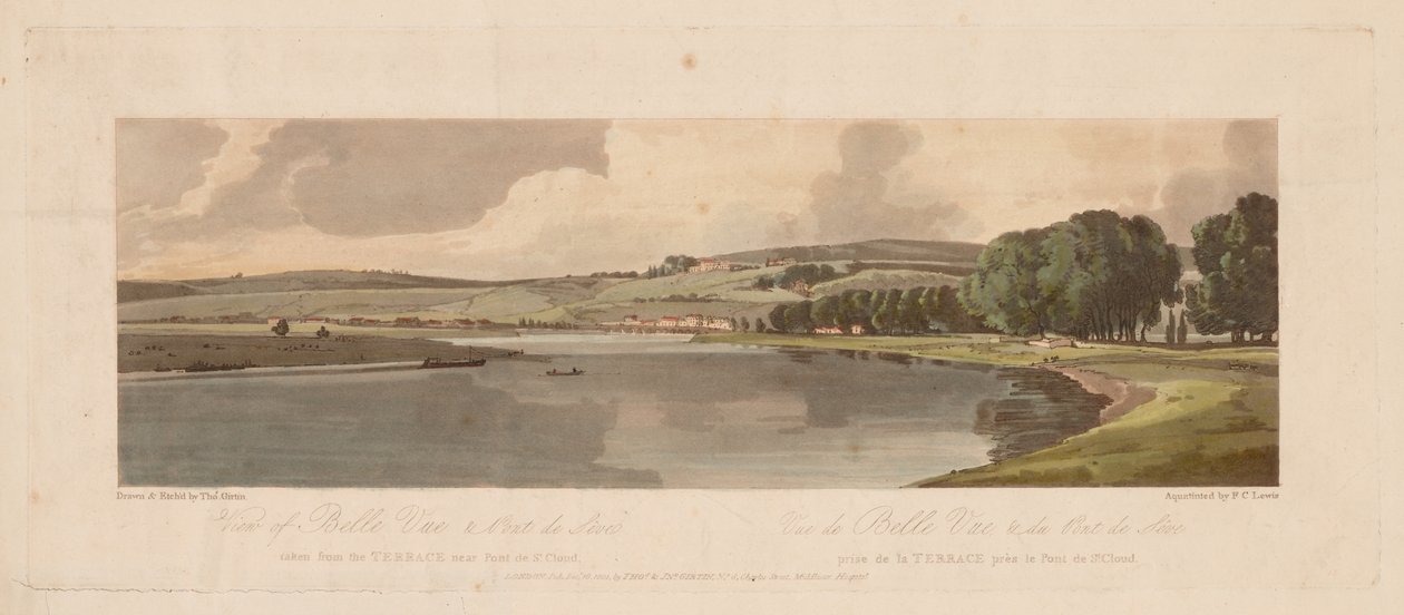 Válogatás a húsz legfestőibb párizsi kilátásból: Kilátás a Belle Vue-re és a Pont de Sêve-re..., 1 alkotó: Thomas Girtin