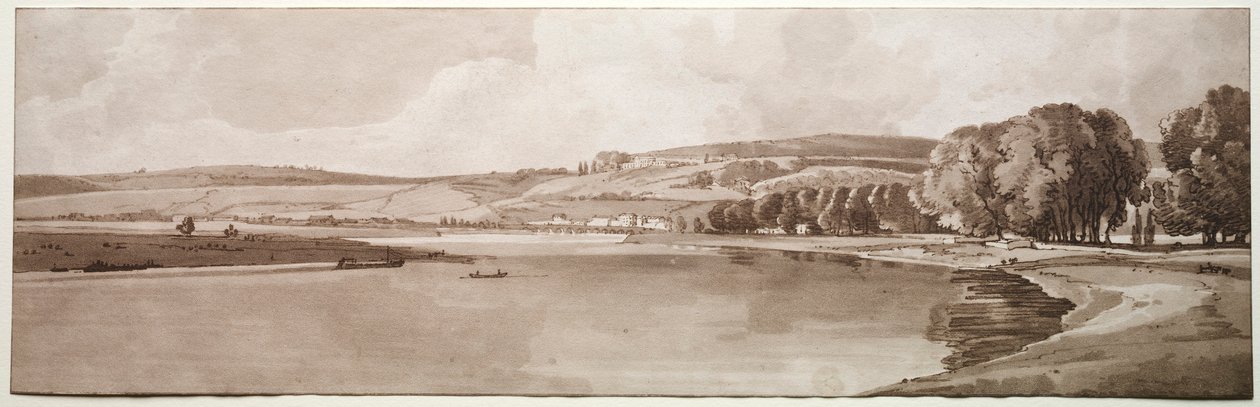 Válogatás a húsz legfestőibb párizsi kilátásból: Kilátás a Belle Vue-re és a Pont de Sêve-re, 1802 alkotó: Thomas Girtin