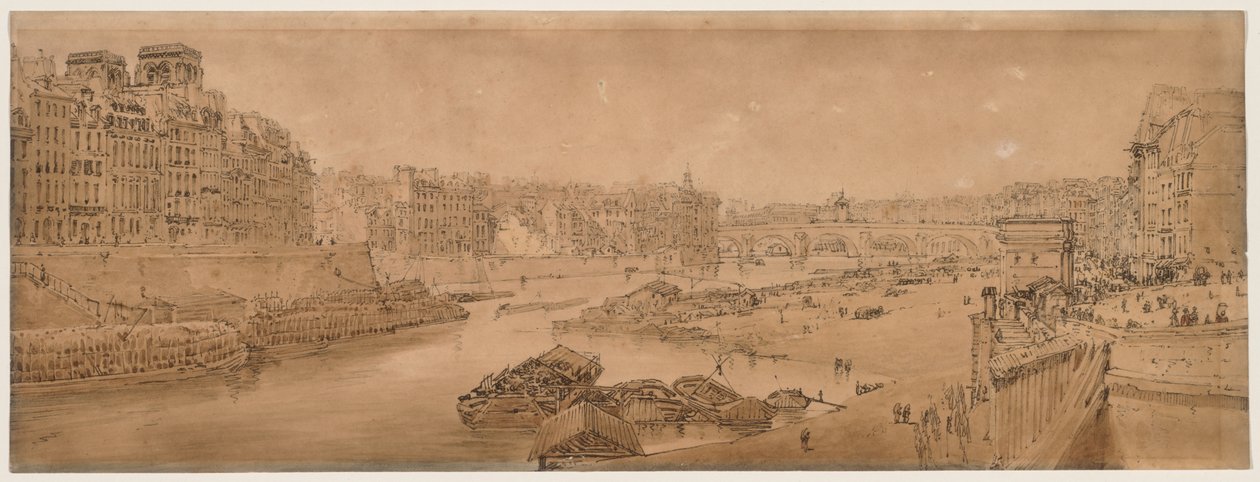 Válogatás a húsz legfestőibb párizsi panoráma közül: Kilátás a városra a Louvre-ral a Pont Marie-ról alkotó: Thomas Girtin