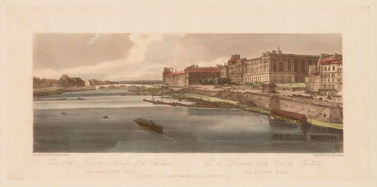 Válogatás a húsz legfestőibb párizsi kilátásból: Kilátás a Louvre-ra és a hídra, 1802. alkotó: Thomas Girtin
