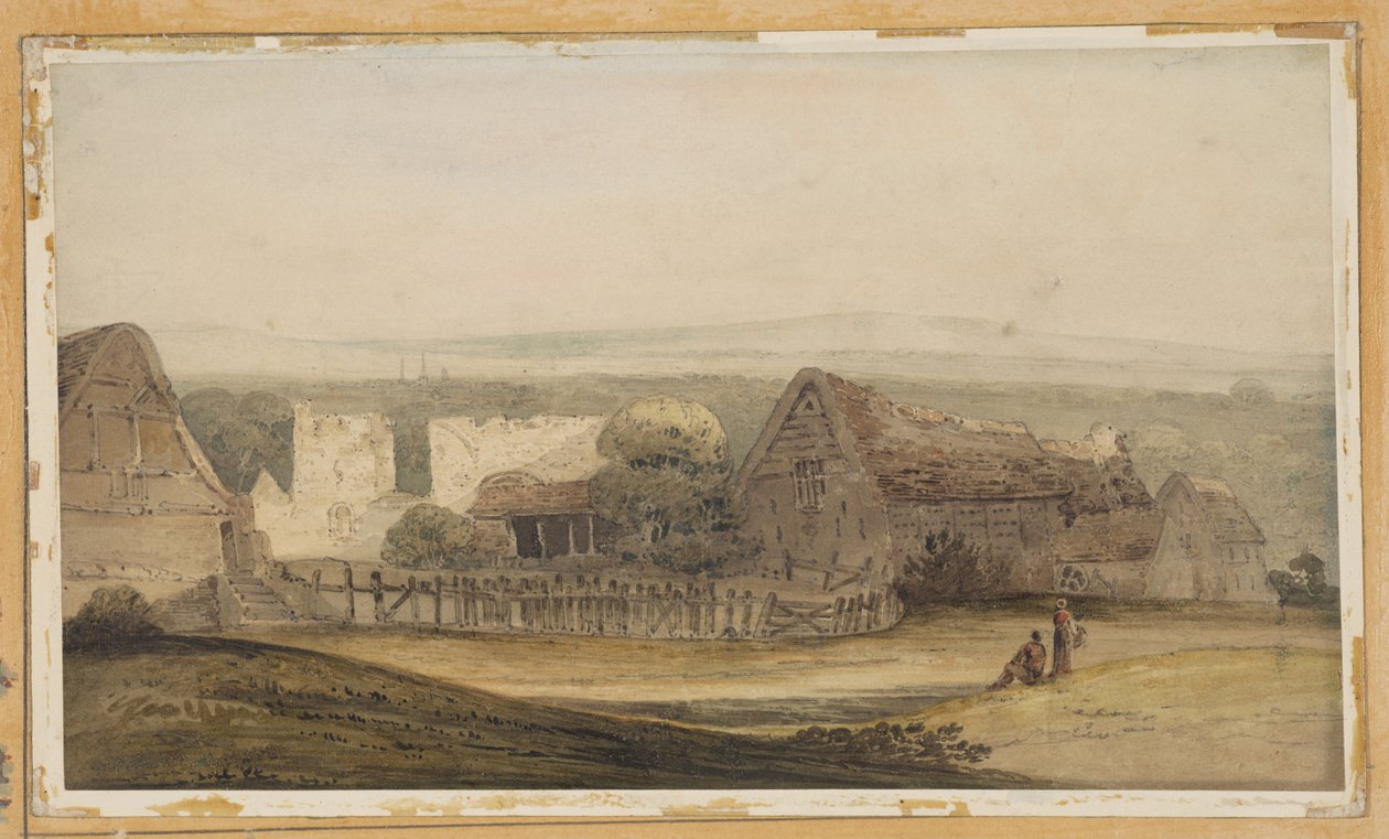 Kiterjedt épület gazdasági épületekkel és egy templomrommal alkotó: Thomas Girtin