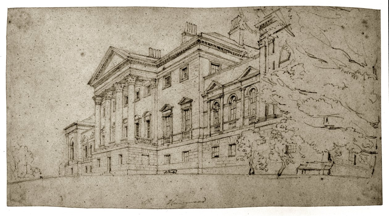 Harewood House, Yorkshire, 1798 körül (grafit texturált szőtt papíron) alkotó: Thomas Girtin